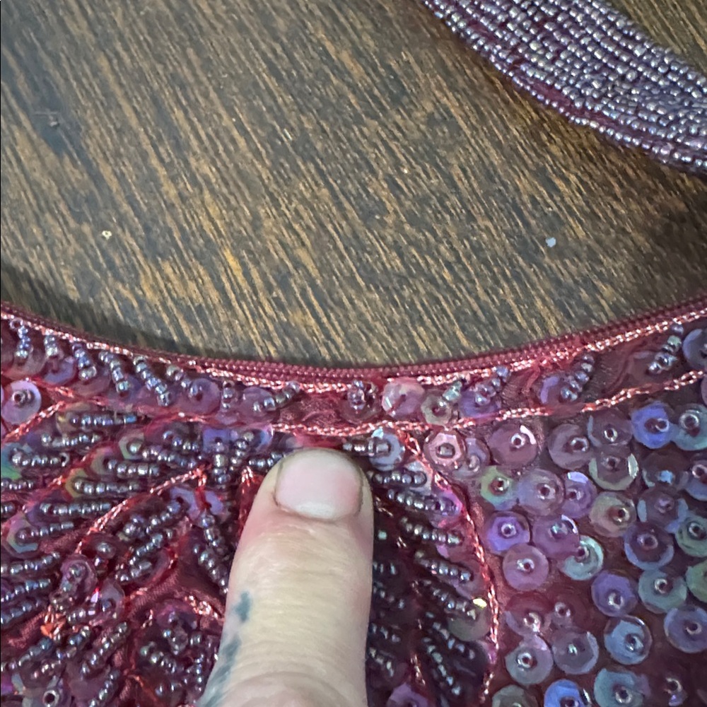 Vintage Y2K Burgandy Beaded & Sequined Hand Bag Made in India By Purva Zip Top - Picture 13 of 13